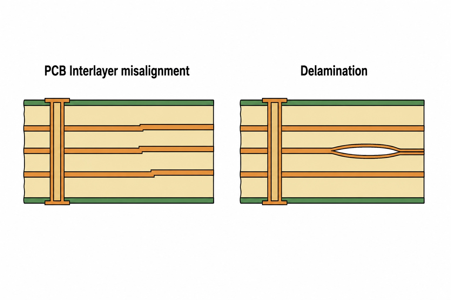 Interlayer misalignment and delamination