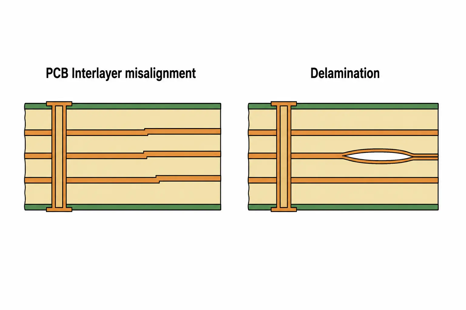 Interlayer misalignment and delamination