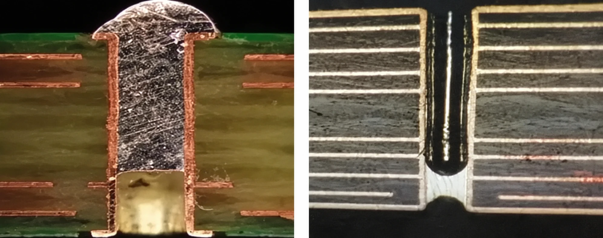 Plated-through-hole microsection showing IPC Class 3 copper thickness